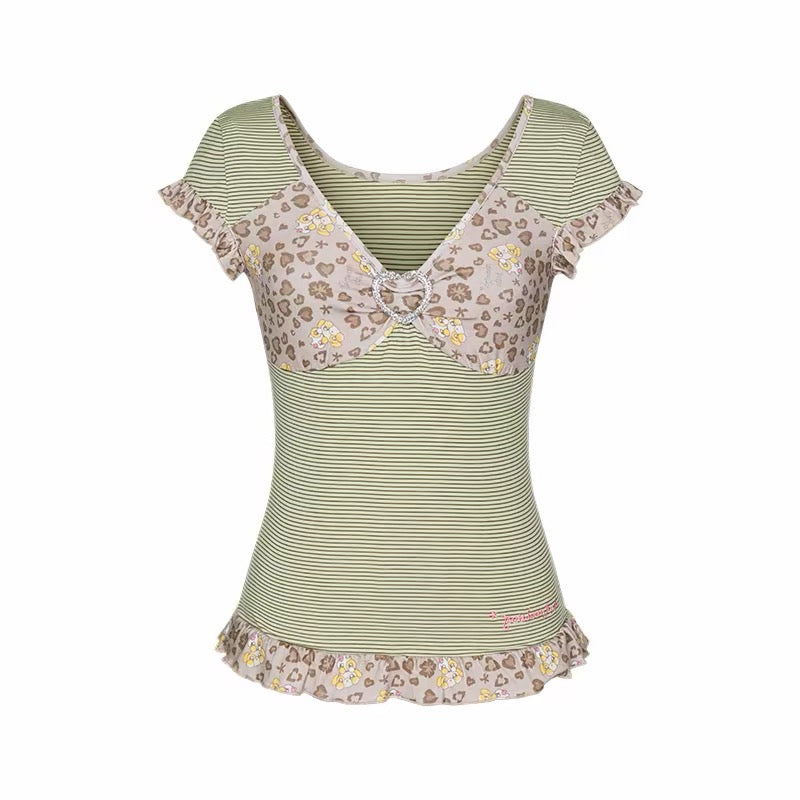 BetweenAnd / Buckle leopard print vintage lace T-shirt
