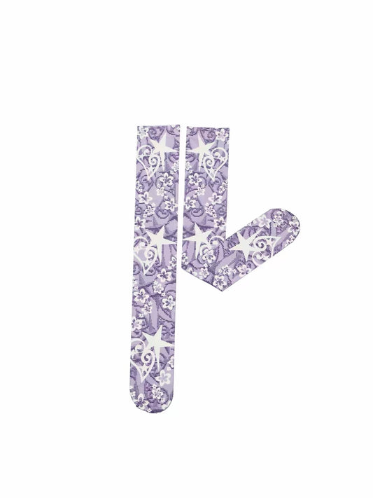 Rustset / Purple & White Printed Over-the-Knee Socks