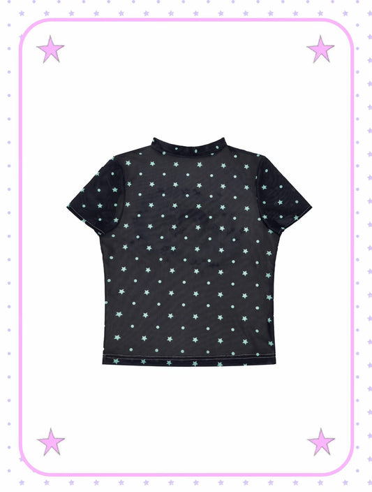 Rustset / Polka Dot Printed Mesh Fitted Tee