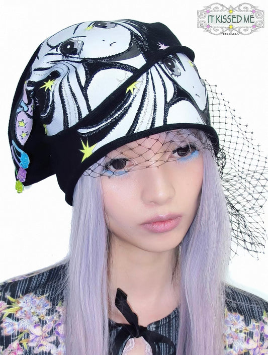 LISCALLA / Original Anime Girl Print Knit Beanie [Black]