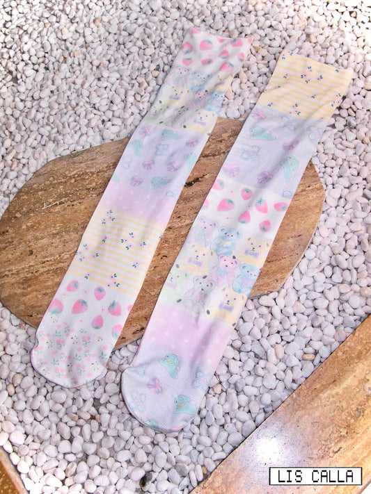 LIS CALLA / “PLUSH DOLLHOUSE” Patchwork Knee-High Socks