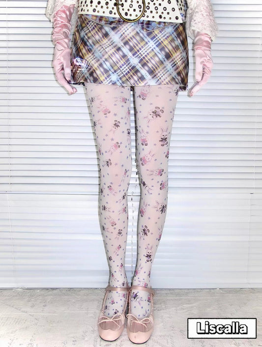 LISCALLA / "Sewing Period" Cute Rabbit Patchwork illustration Tights