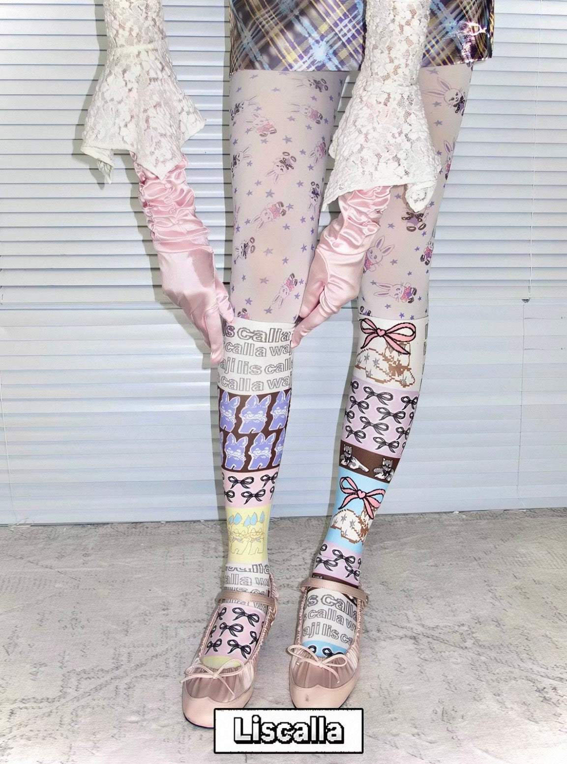 LISCALLA / "Sewing Period" Cute Rabbit Patchwork illustration Tights
