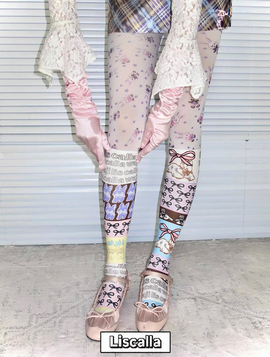 LISCALLA / "Sewing Period" Cute Cat lllustration Mid-Calf Socks