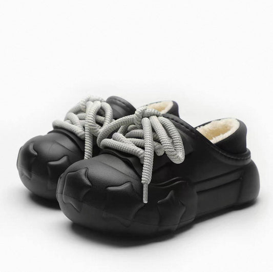 Cute Star Chunky Slippers [Black]
