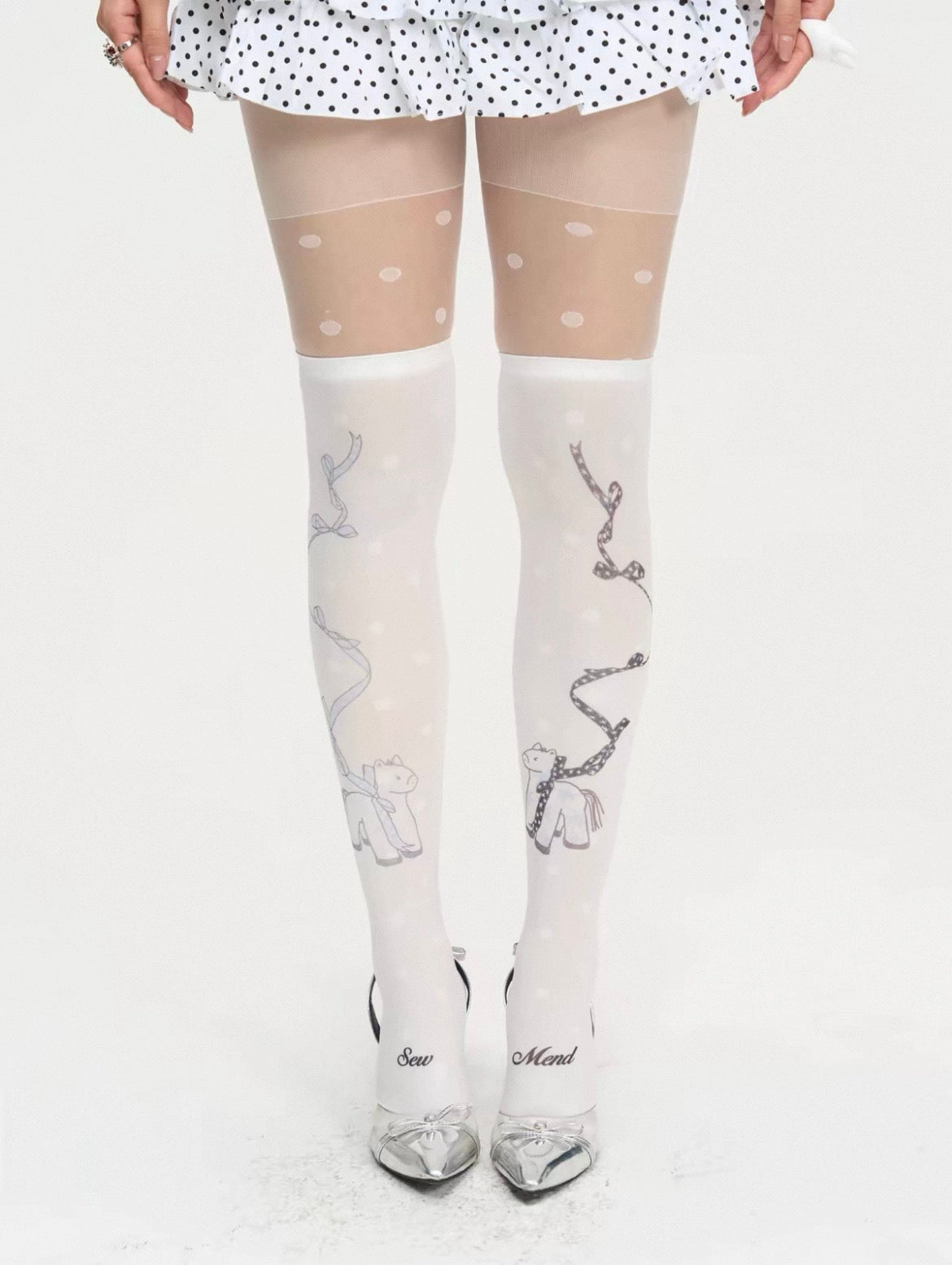 HoMood / Pony Polka Dot Ribbon Bow Crew Socks