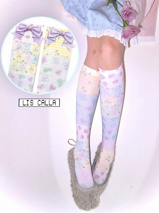 LIS CALLA / “PLUSH DOLLHOUSE” Patchwork Knee-High Socks
