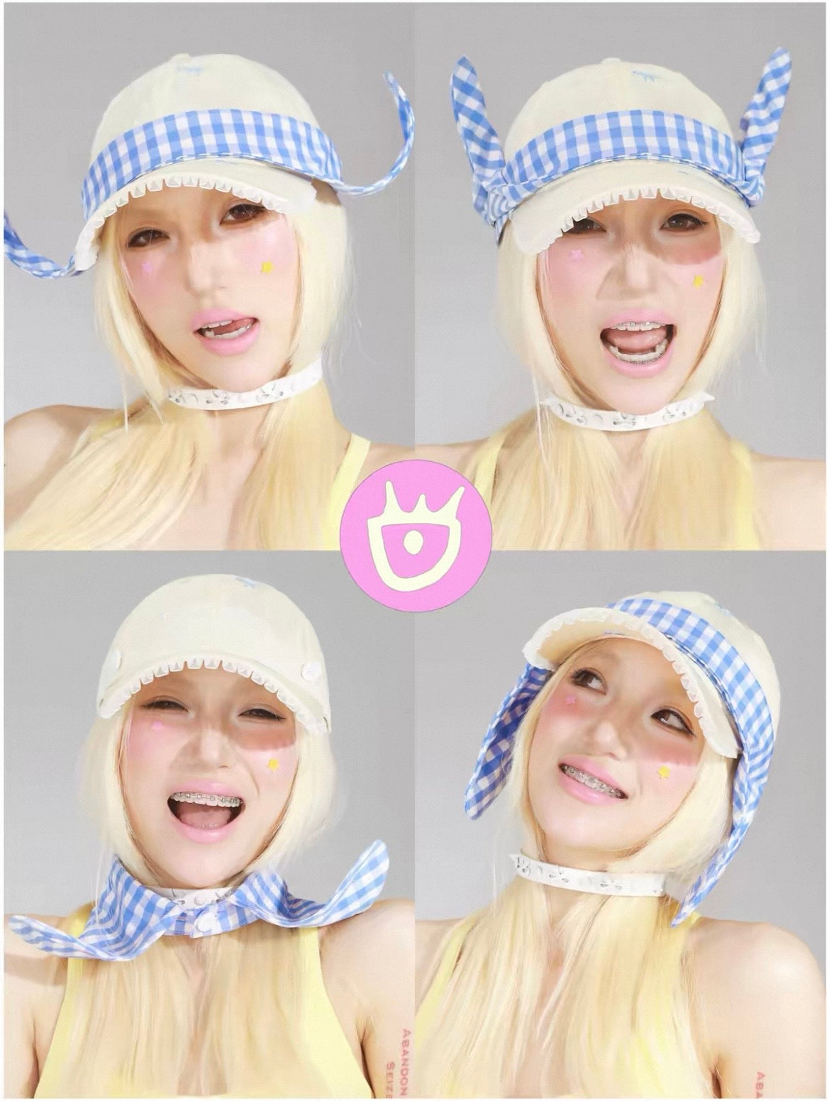 半家家 Bonmii / Yellow bow plaid rabbit-ear detachable baseball cap
