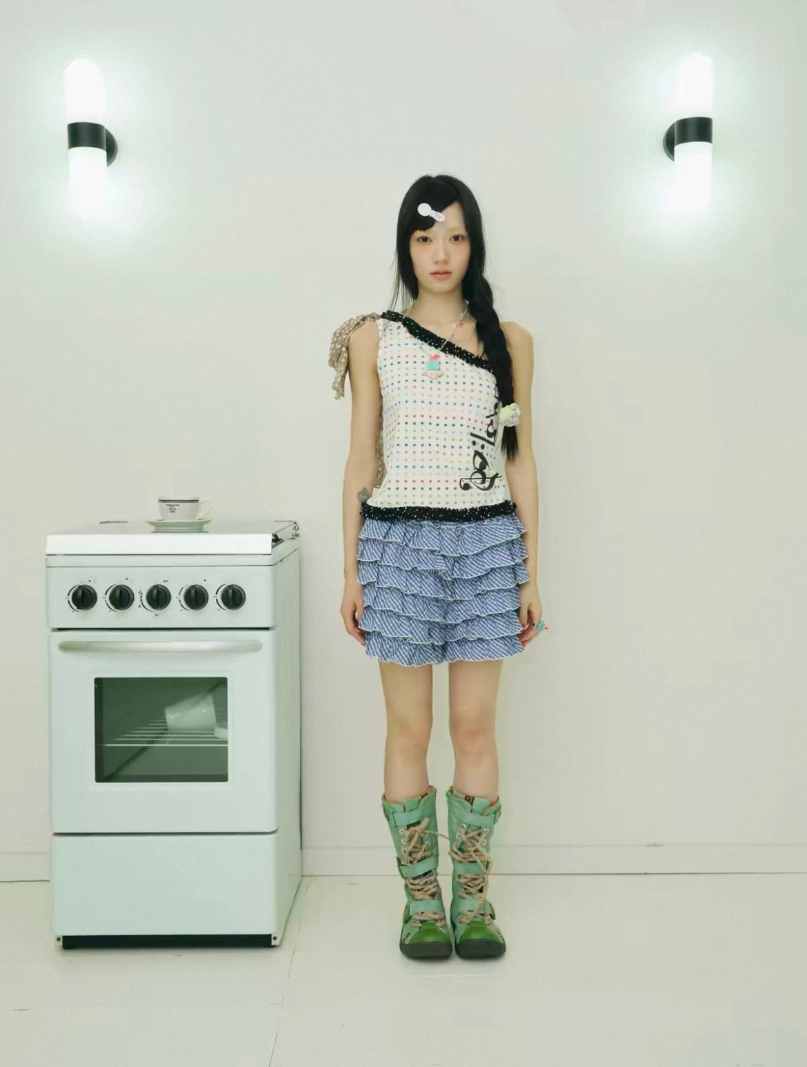 have a meal / Retro Polka Dot & Musical Note Print One-Shoulder Camisole